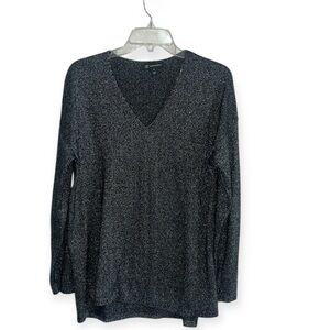 INC International Concepts Black Shine V-Neck Long-Sleeve Tunic Sweater Size M